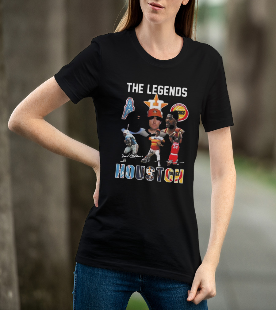 The Legends Of Houston Oilers Astros Rockets 34 Signatures H-Town T-Shirt