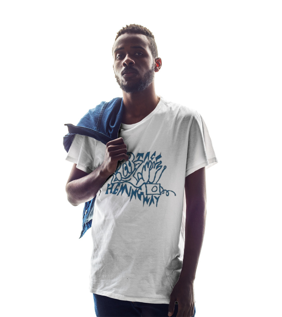 Taco Hemingway Blue Sketch Art With Music And Text Elements T-Shirt