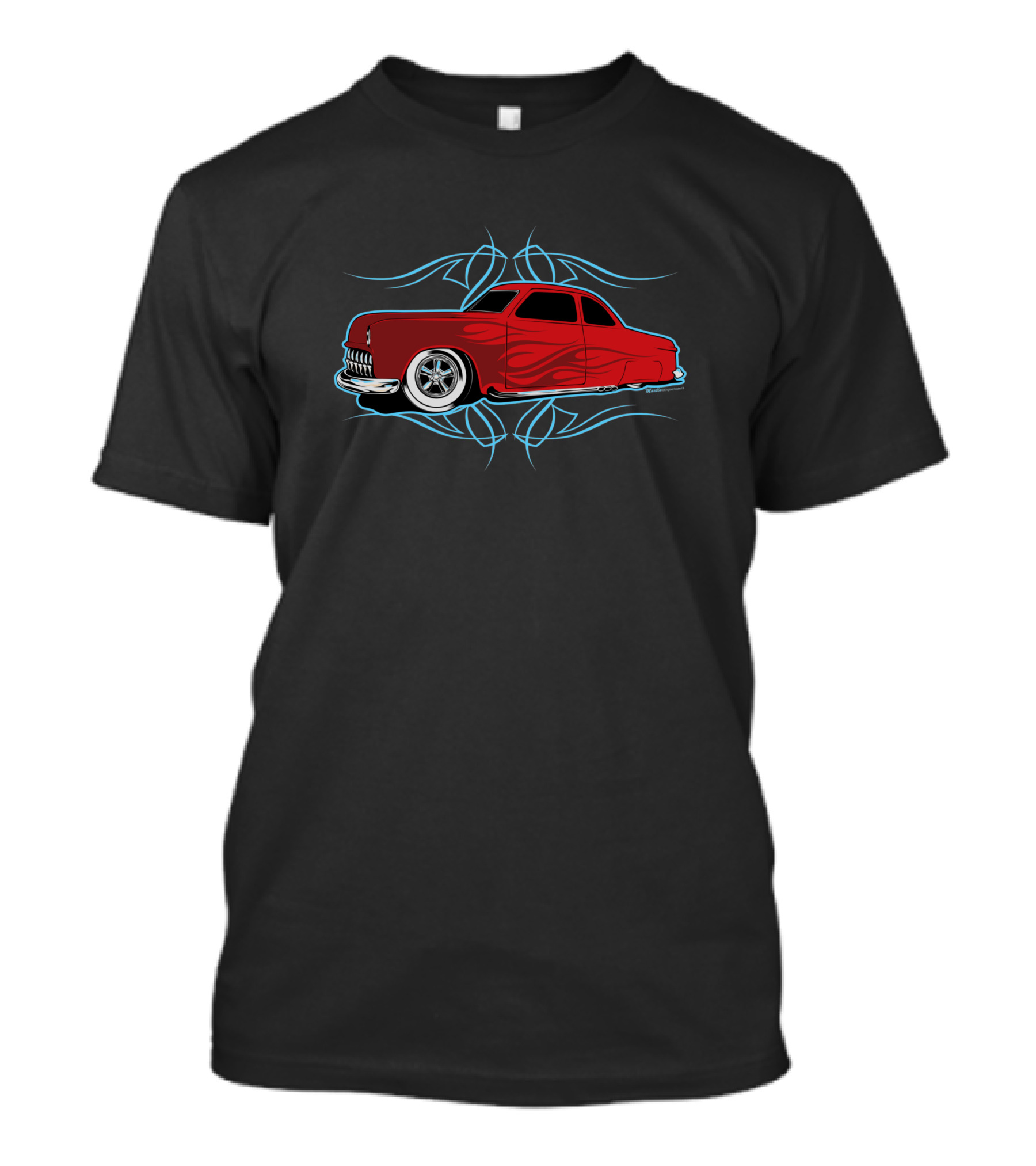 50 Kustom Red Classic Car With Blue Tribal Accents T-Shirt