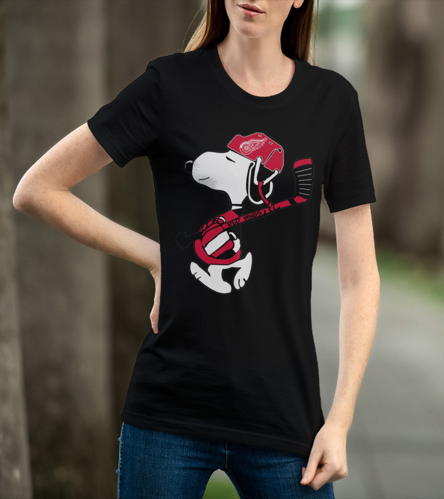 Detroit Red Wings Snoopy Hockey Helmet Hockey Stick T-Shirt