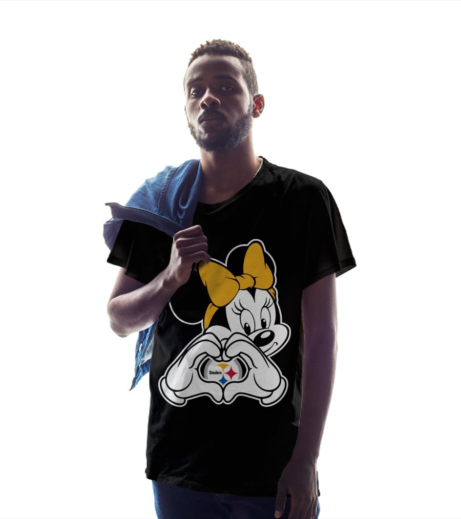 Minnie Mouse Pittsburgh Steelers Heart Gesture Fan Symbol T-Shirt