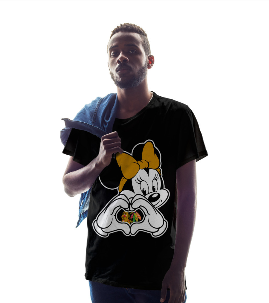 Blackhawks Minnie Mouse Heart Hands T-Shirt