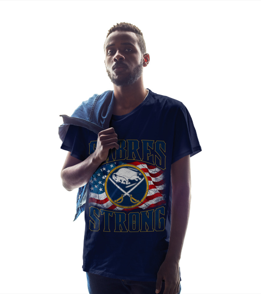 Sabres Strong Buffalo American Flag Hockey T-Shirt