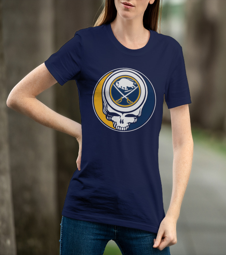 Buffalo Sabres Skull Logo Crossing Hockey Sticks And Circle T-Shirt