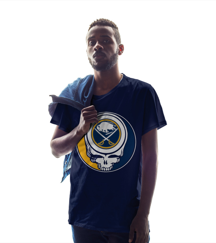 Buffalo Sabres Skull Logo Crossing Hockey Sticks And Circle T-Shirt
