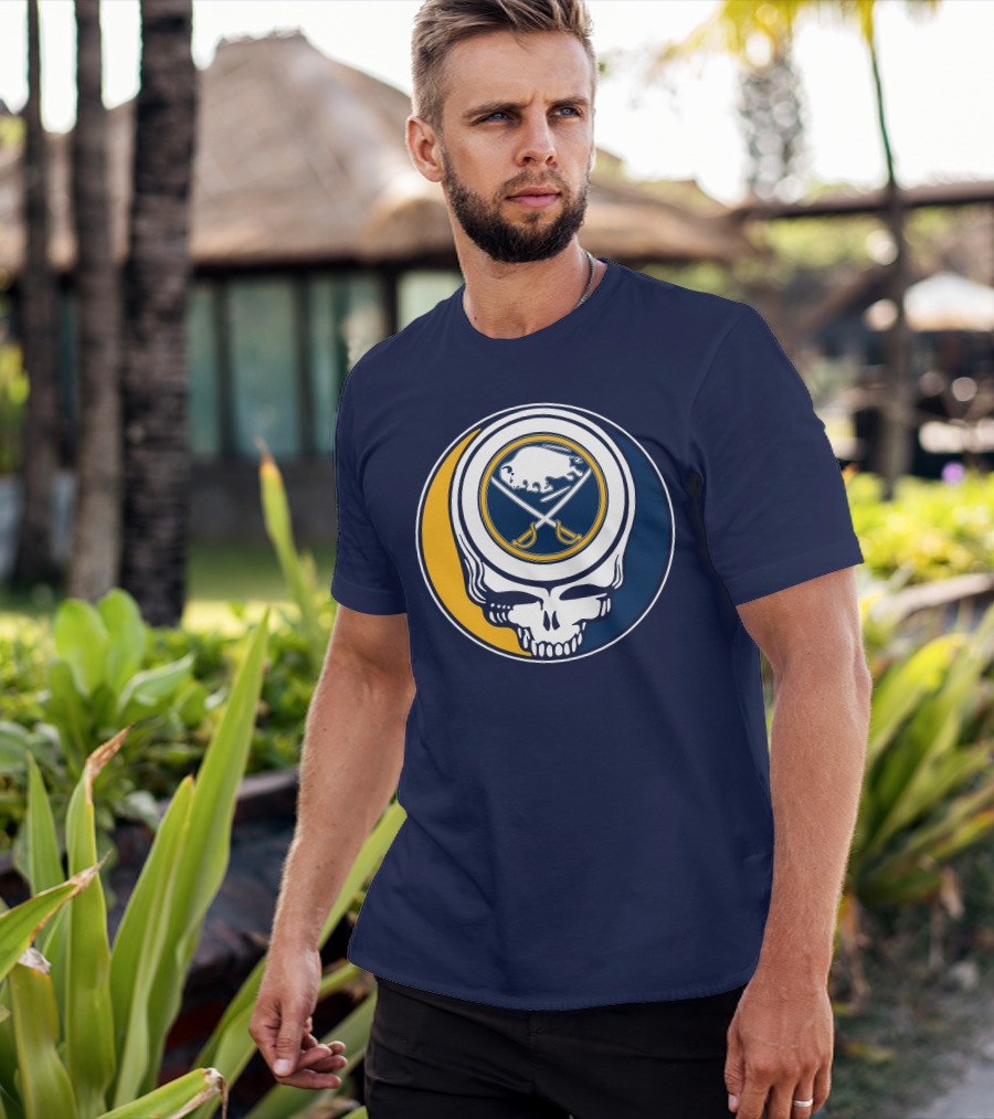 Buffalo Sabres Skull Logo Crossing Hockey Sticks And Circle T-Shirt