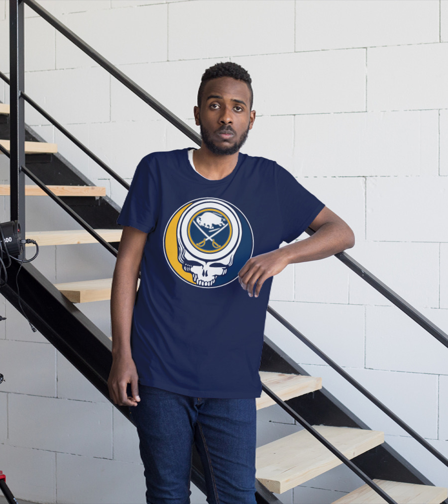 Buffalo Sabres Skull Logo Crossing Hockey Sticks And Circle T-Shirt