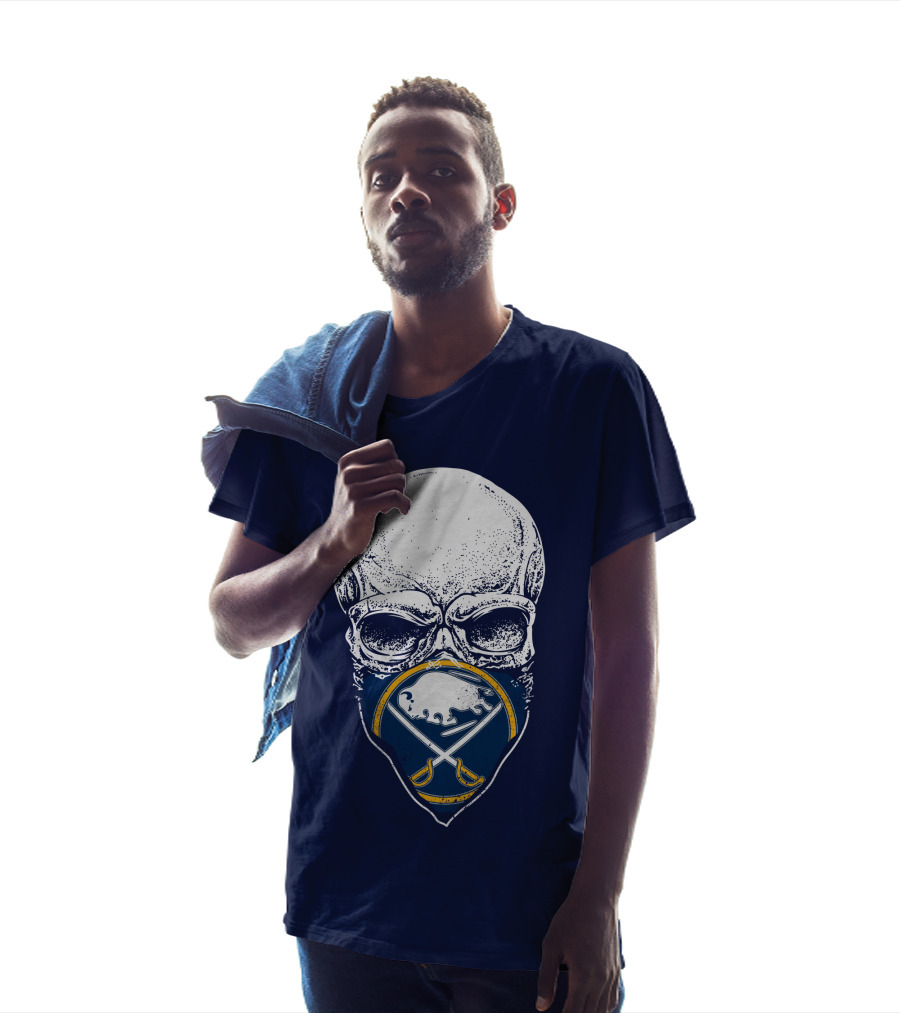 Buffalo Sabres Skull Mask Emblem With Crossed Sabres And Buffalo Silhouette T-Shirt