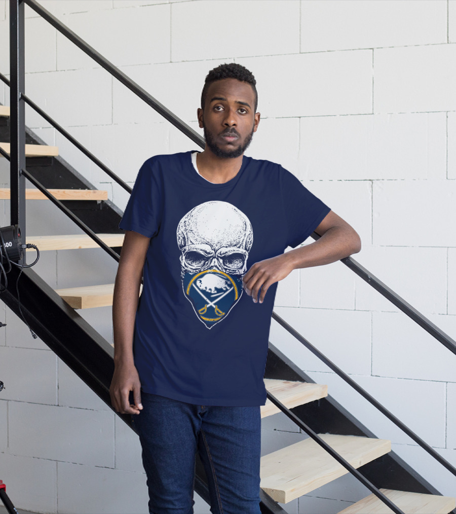 Buffalo Sabres Skull Mask Emblem With Crossed Sabres And Buffalo Silhouette T-Shirt