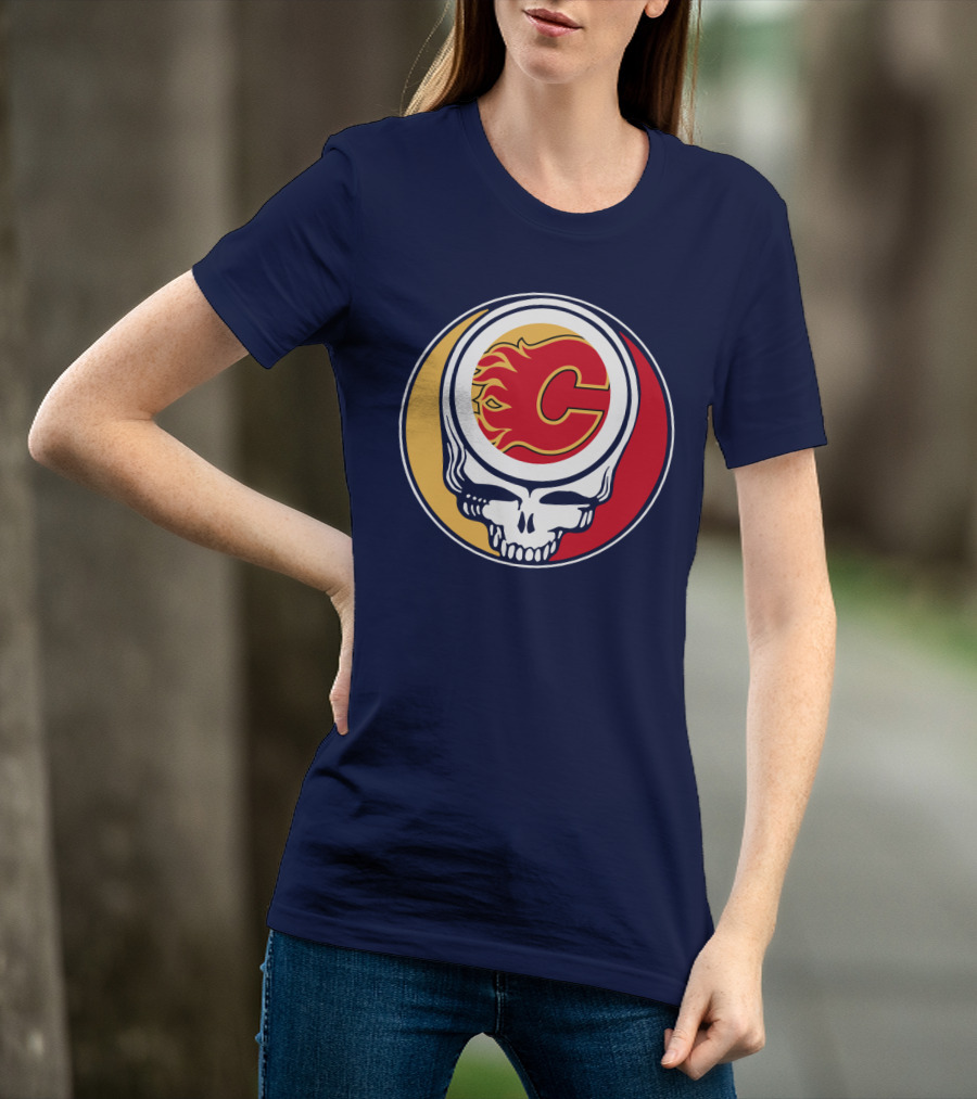 Calgary Flames Grateful Dead Skull Logo Fan Merchandise T-Shirt