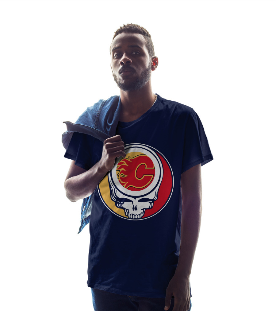 Calgary Flames Grateful Dead Skull Logo Fan Merchandise T-Shirt