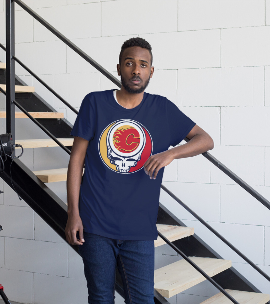 Calgary Flames Grateful Dead Skull Logo Fan Merchandise T-Shirt