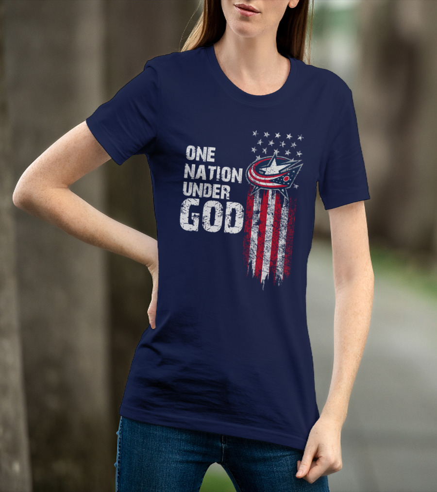 One Nation Under God Columbus Blue Jackets Flag Stars And Stripes T-Shirt