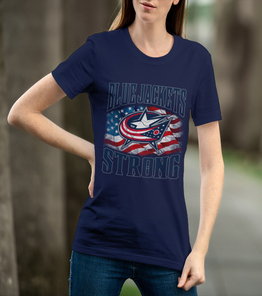 Blue Jackets Strong American Flag T-Shirt
