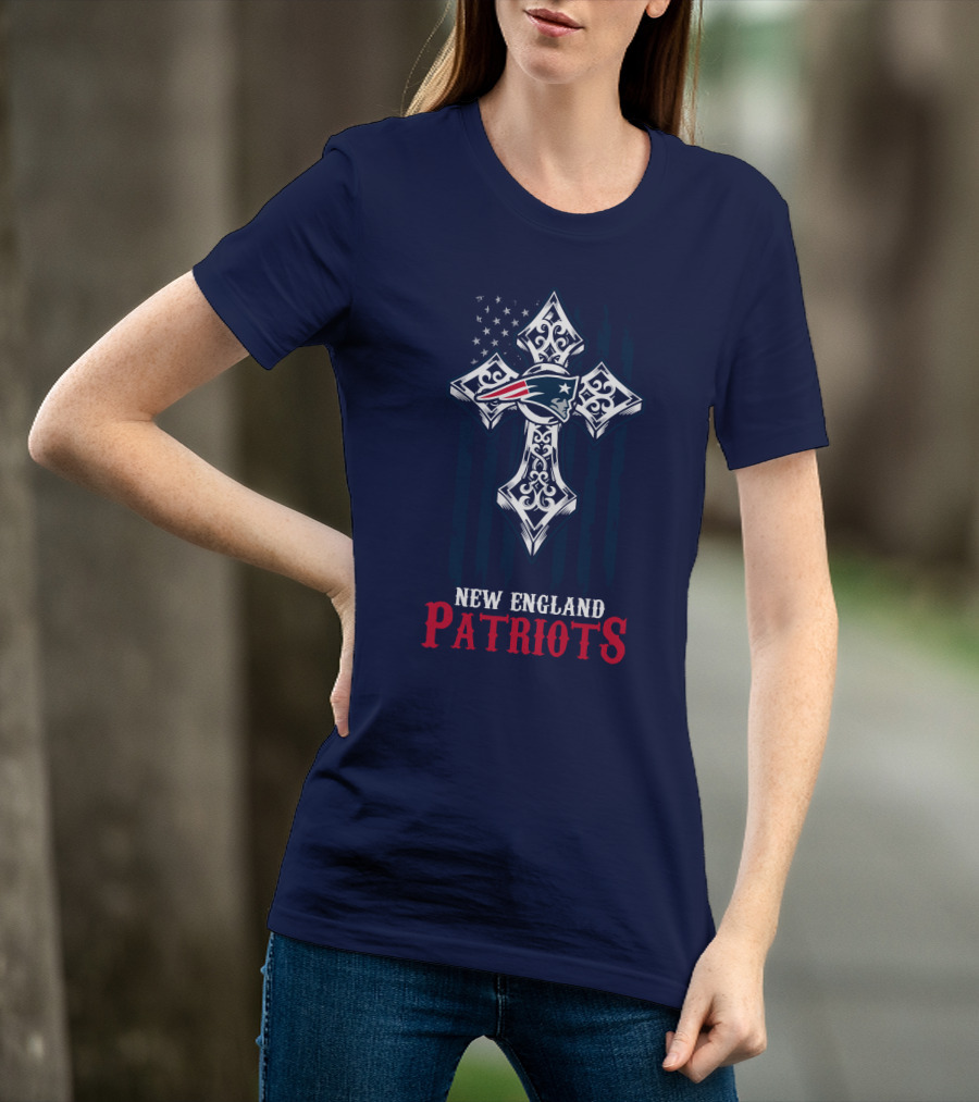 New England Patriots American Flag Cross T-Shirt