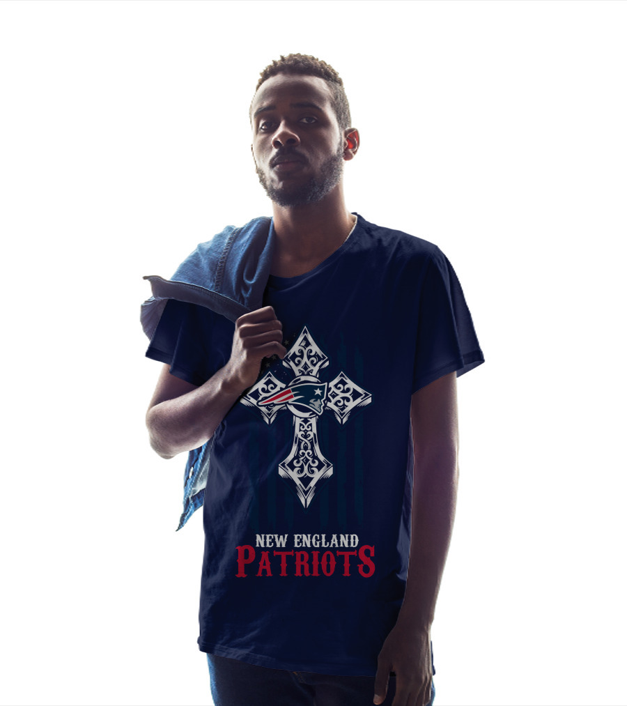 New England Patriots American Flag Cross T-Shirt