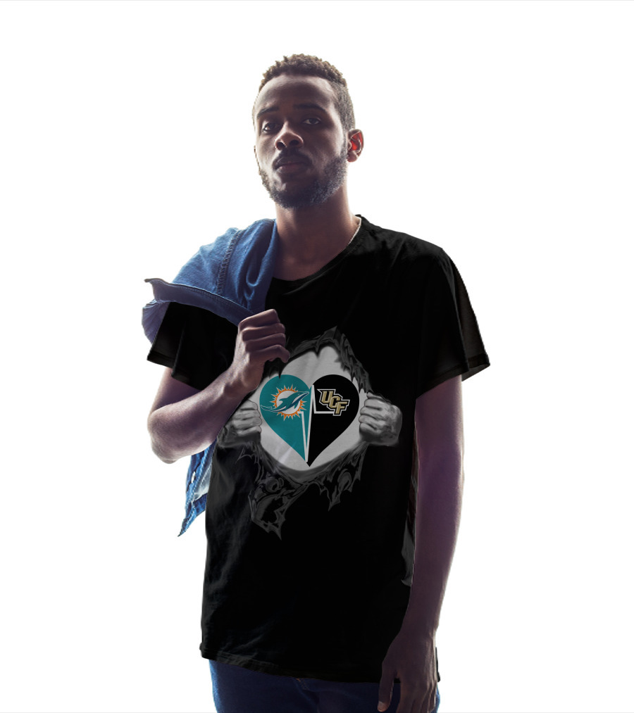 Dolphins And Ucf Knights Heart Logo With Ripped T-Shirt