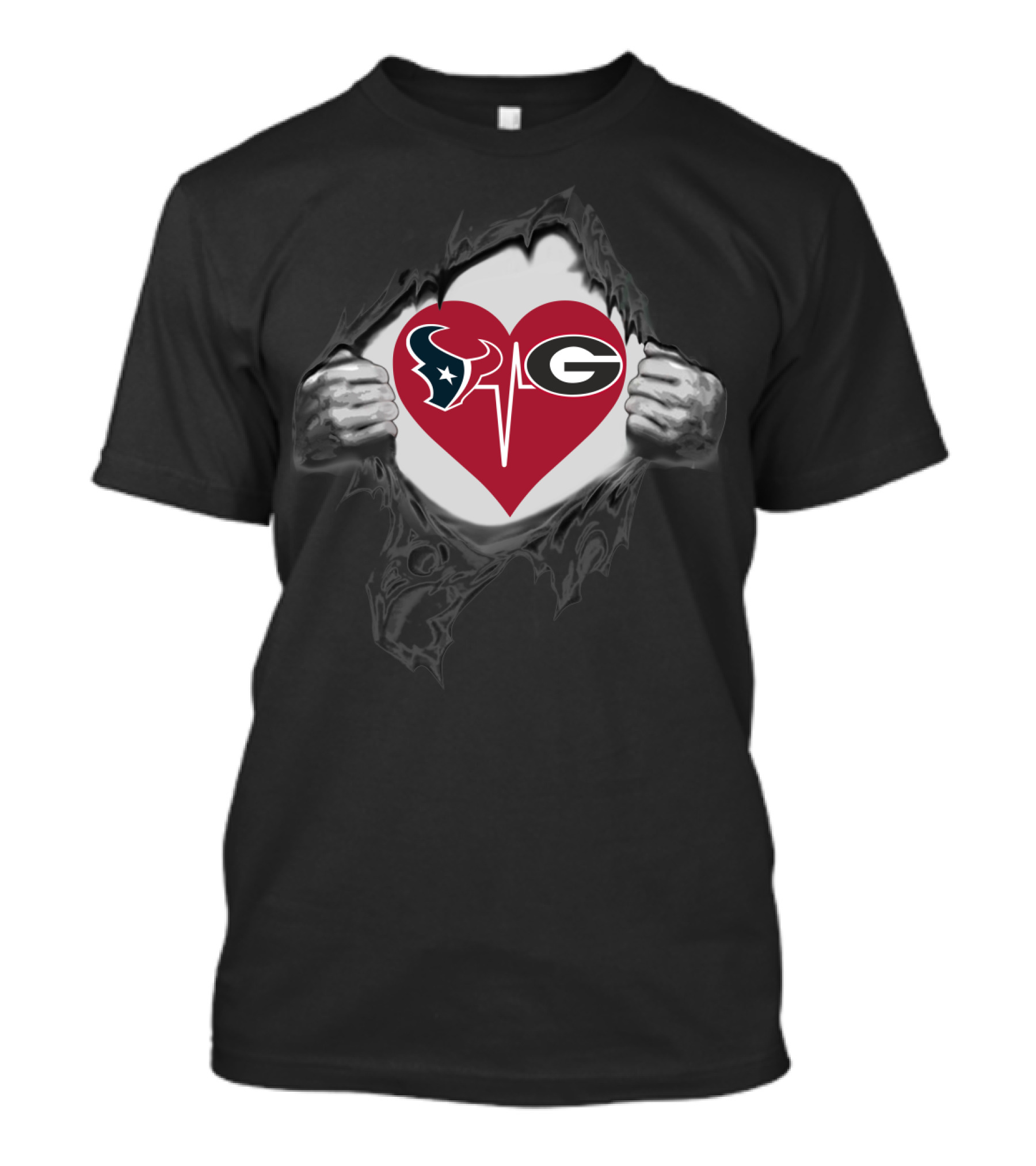 Houston Texans And Georgia Bulldogs Heart Logo Combination T-Shirt