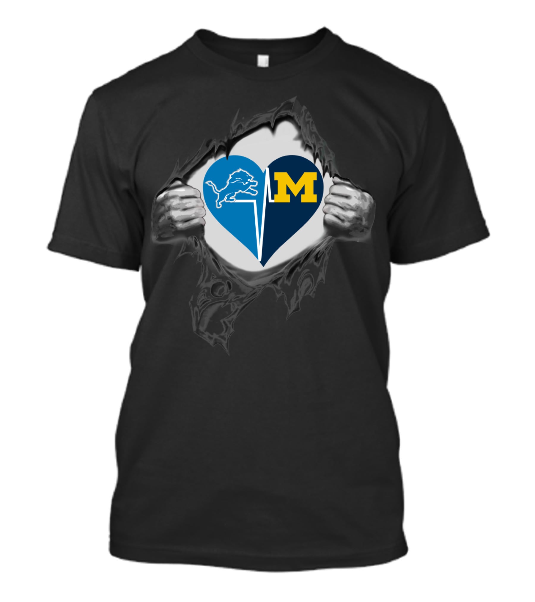 Detroit Lions Heart Detroit Wolverines T-Shirt