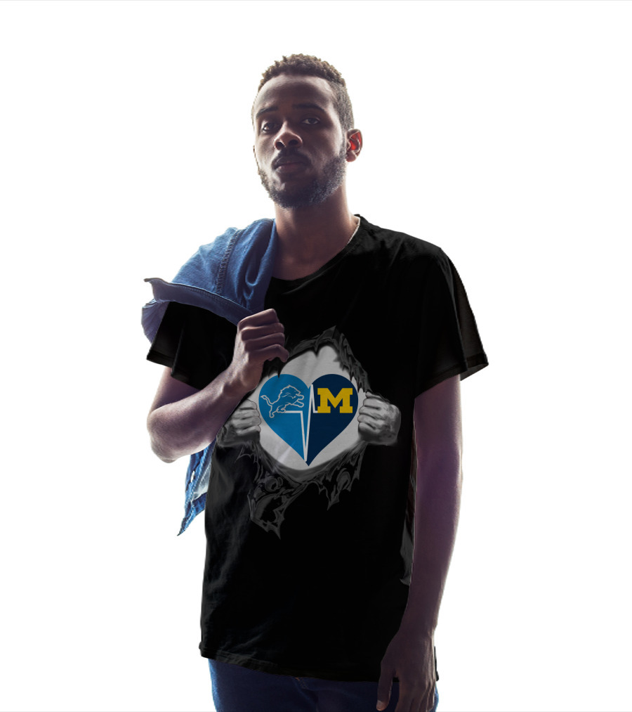 Detroit Lions Heart Detroit Wolverines T-Shirt