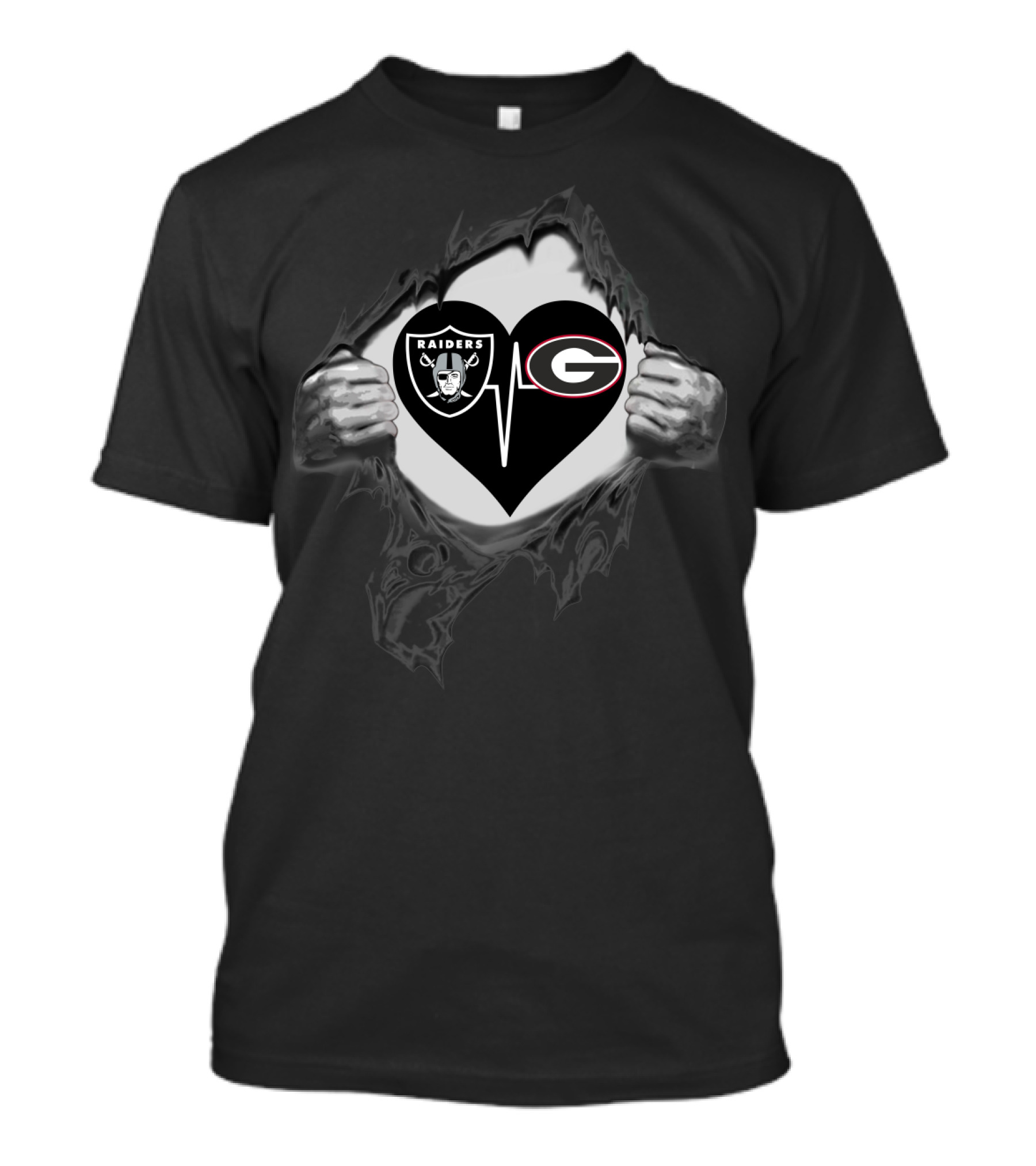 Raiders And Bulldogs Heartbeat Nfl And College Football T-Shirt
