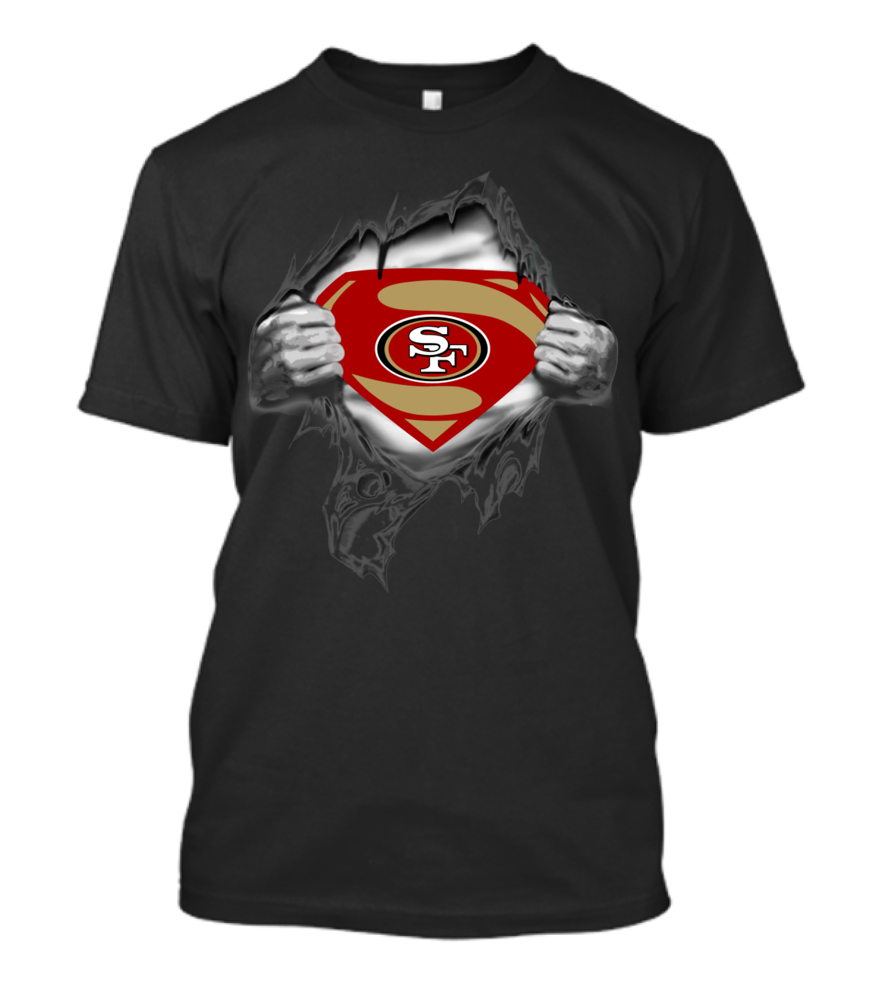Superman Style Sf Logo Tearing Through 49ers T-Shirt