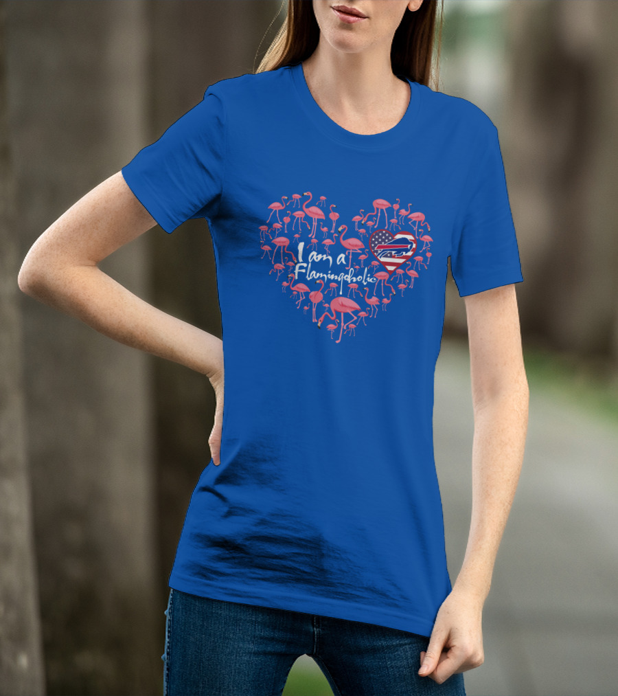 I Am A Flamingoholic Heart With Bills Usa Flag T-Shirt