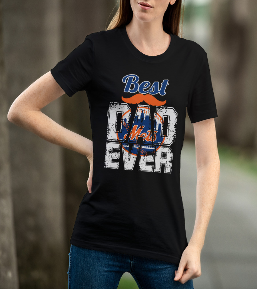 Best Dad Ever Mets Baseball Logo Mustache T-Shirt