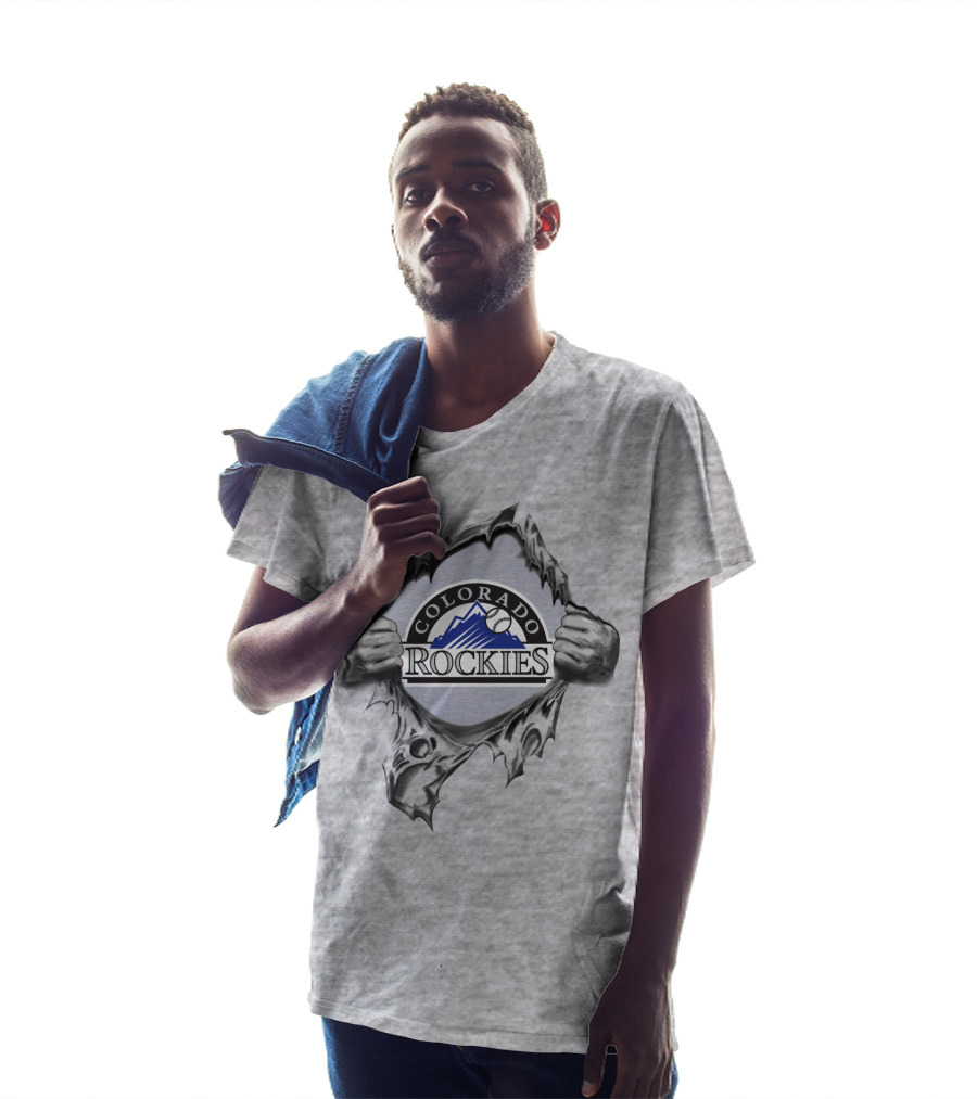 Colorado Rockies Baseball Logo With Ripped Effect And Classic Mountain T-Shirt