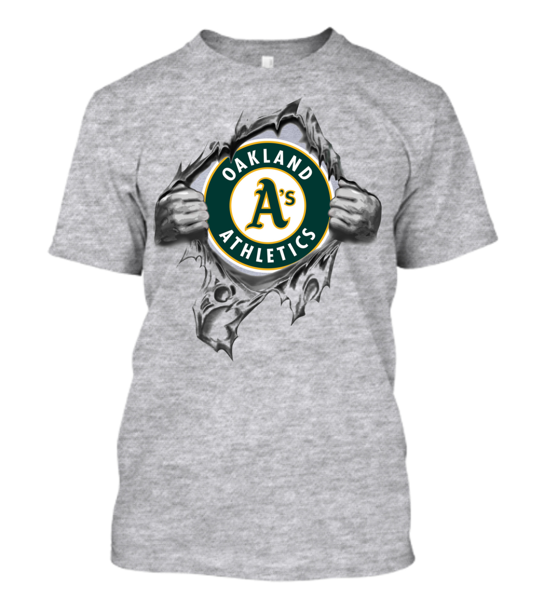 Oakland Athletics A's Emblem Revealed Through Torn Fabric T-Shirt
