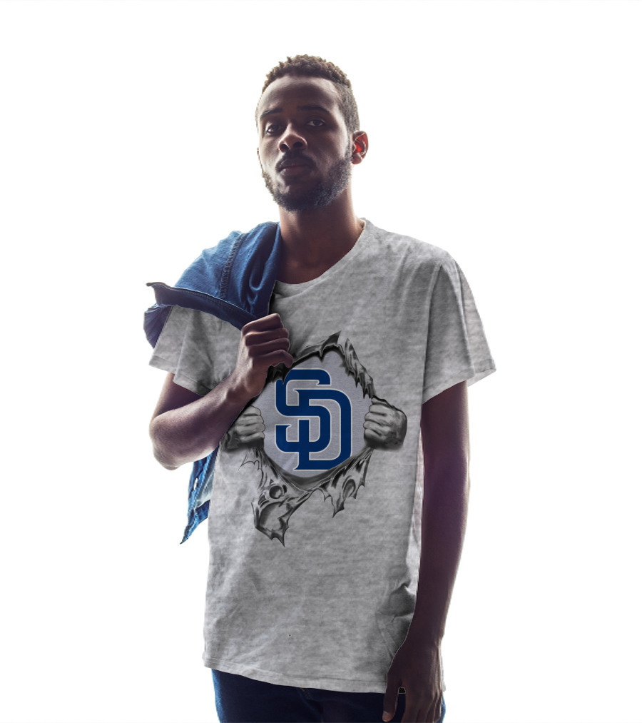 San Diego Padres Logo With Hands Tearing Through Fabric T-Shirt
