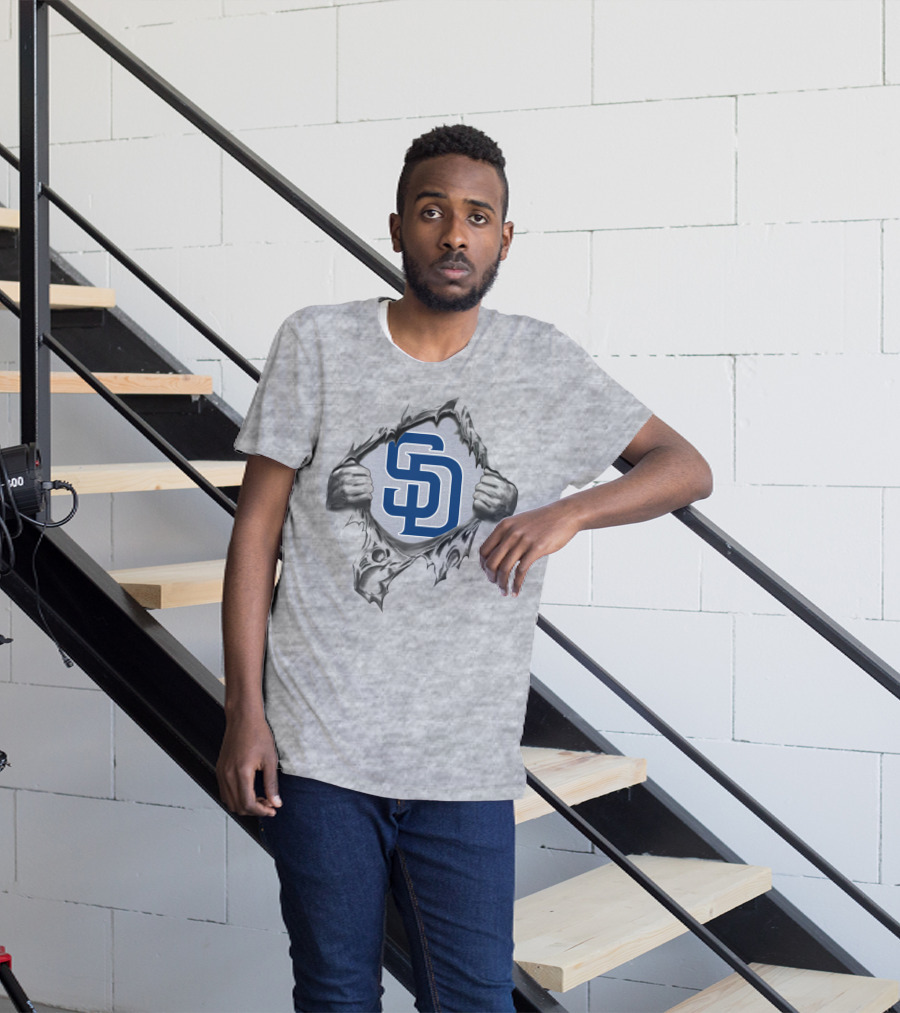 San Diego Padres Logo With Hands Tearing Through Fabric T-Shirt