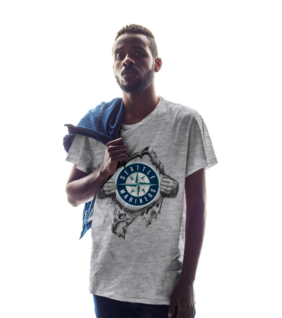 Seattle Mariners Compass Logo Breaking Through Gray T-Shirt