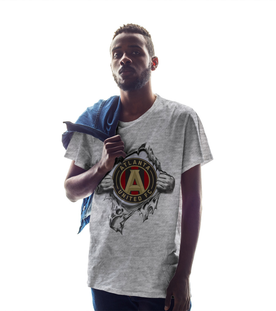 Atlanta United Fc Emblem Revealed Through Ripped Metallic Texture T-Shirt