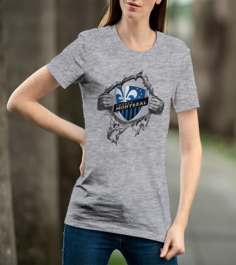 Impact Montreal Saputo Tout Pour Gagner Fleur-De-Lis Logo Hands Ripping T-Shirt