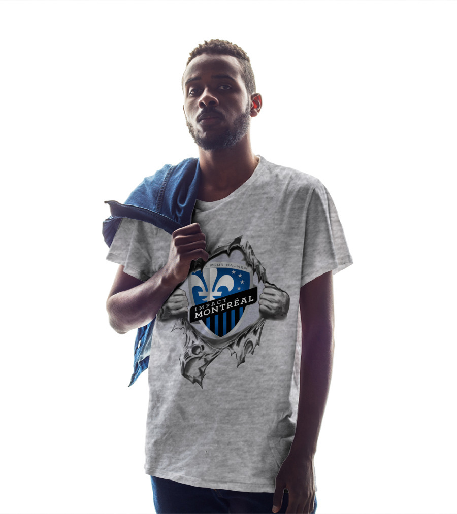 Impact Montreal Saputo Tout Pour Gagner Fleur-De-Lis Logo Hands Ripping T-Shirt