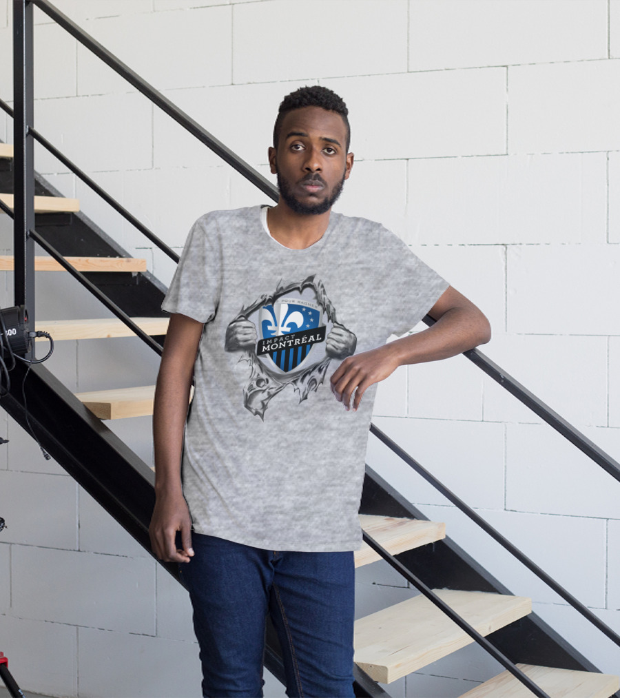 Impact Montreal Saputo Tout Pour Gagner Fleur-De-Lis Logo Hands Ripping T-Shirt