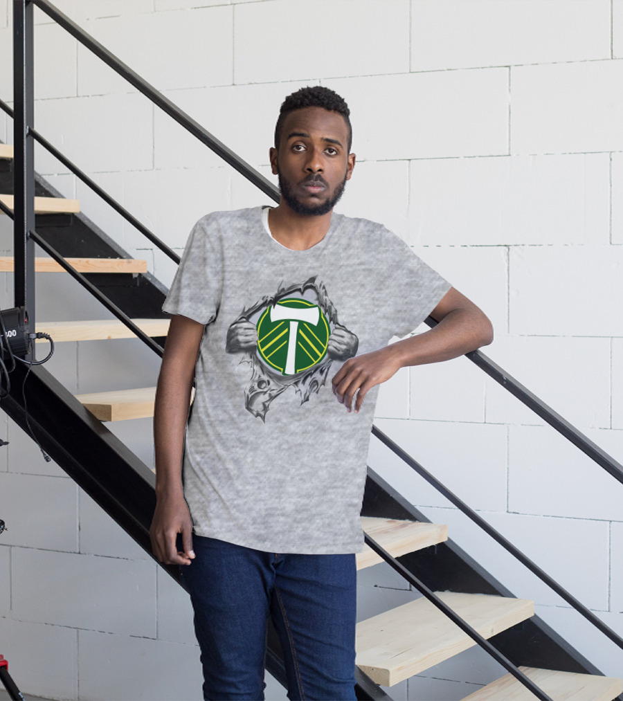 Portland Timbers Logo With Ripped Background And Hands T-Shirt