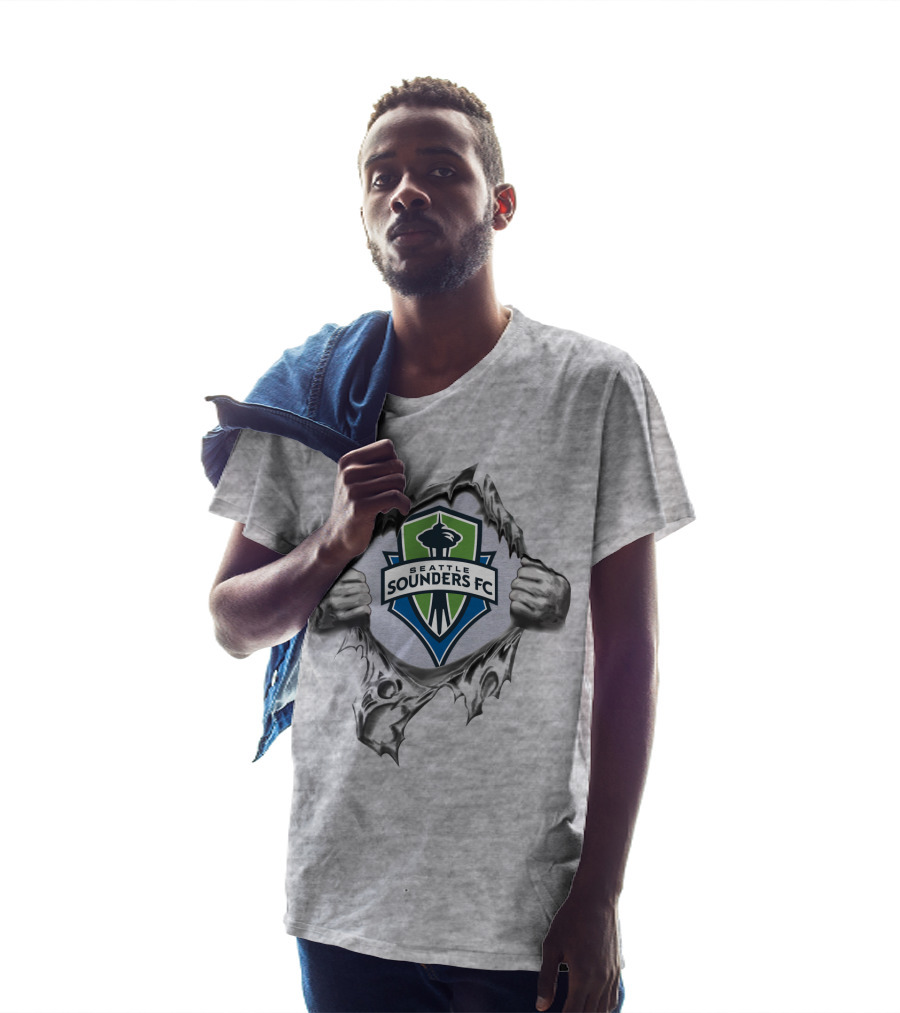 Seattle Sounders Fc Space Needle Emblem Peeking Through Ripped T-Shirt