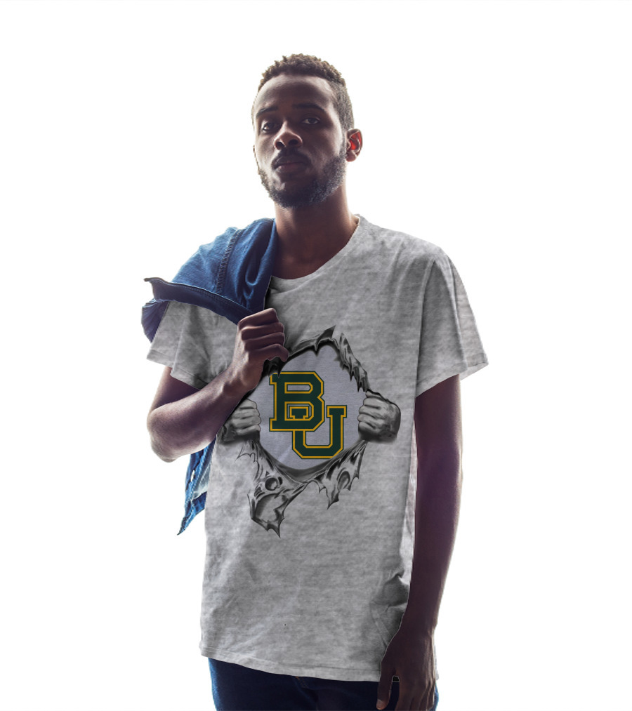 Baylor Bears Bu Logo Ripped Steel T-Shirt