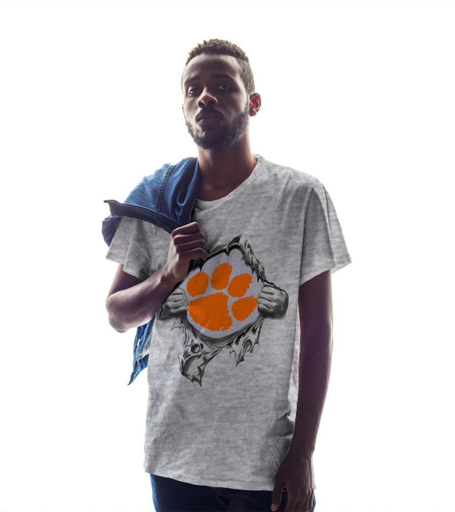 Clemson Tigers Orange Paw Logo Rip T-Shirt