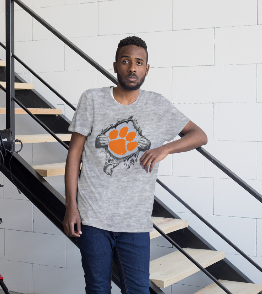 Clemson Tigers Orange Paw Logo Rip T-Shirt