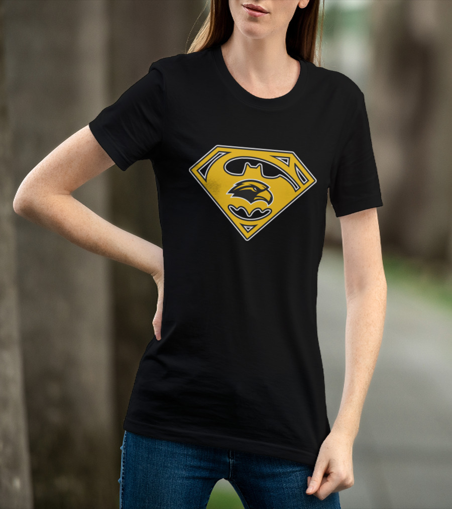 Southern Mississippi Golden Eagles Superhero Logo Black And Yellow T-Shirt