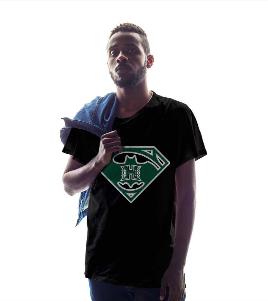 Hawai'i Rainbow Warriors 'H' Logo In Superman Batman Symbol Fusion T-Shirt