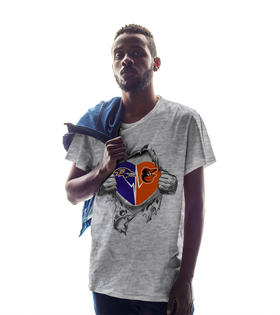 Ravens Baltimore Orioles Heart Logo Combination T-Shirt