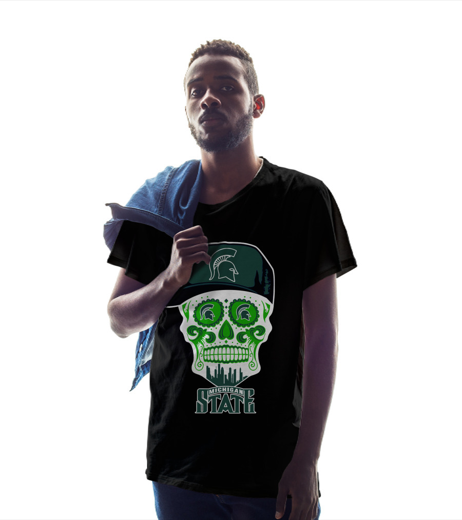Michigan State Spartans Skull With Hat And Cityscape T-Shirt