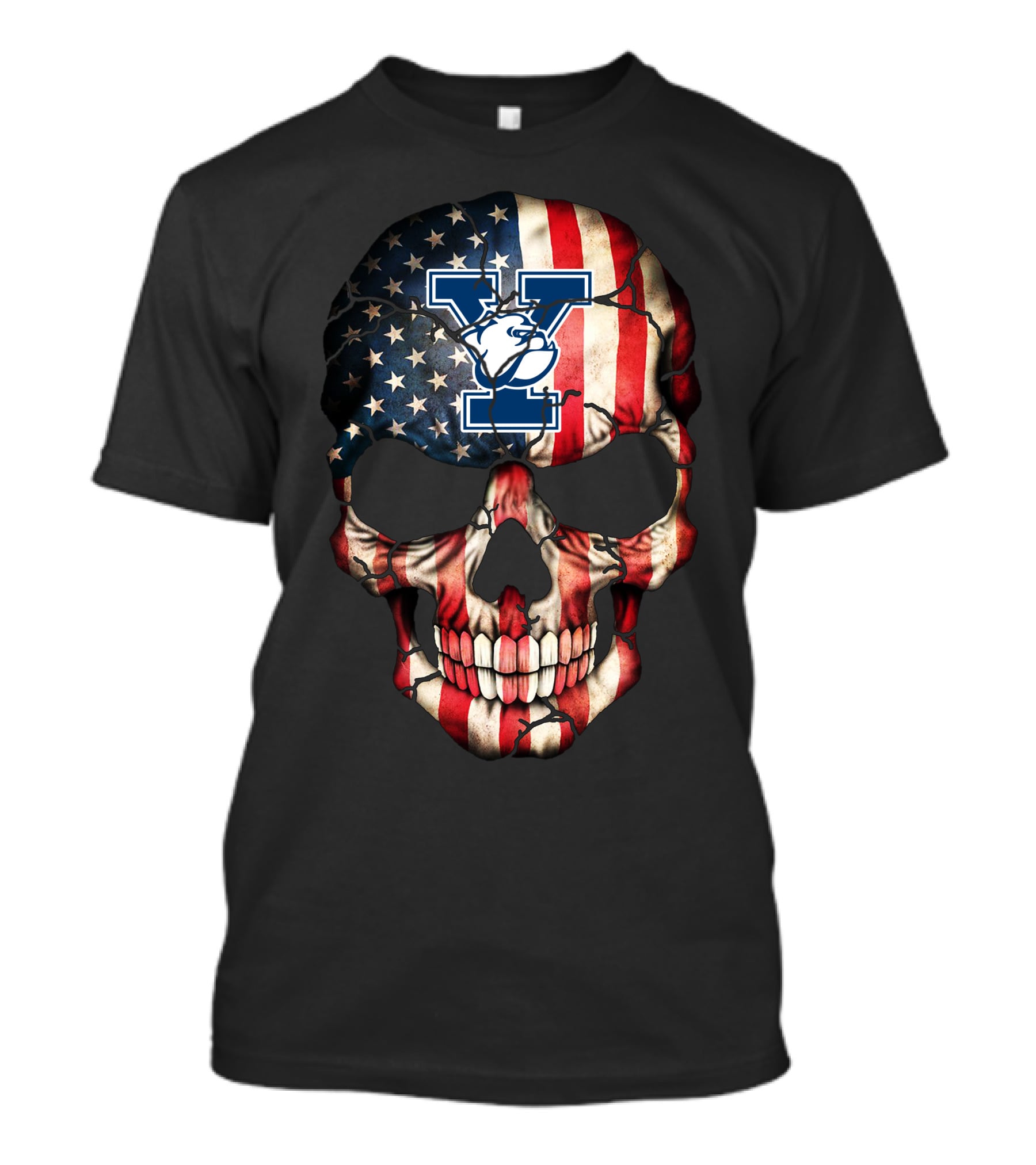 Yale Bulldogs American Flag Skull Patriotic T-Shirt