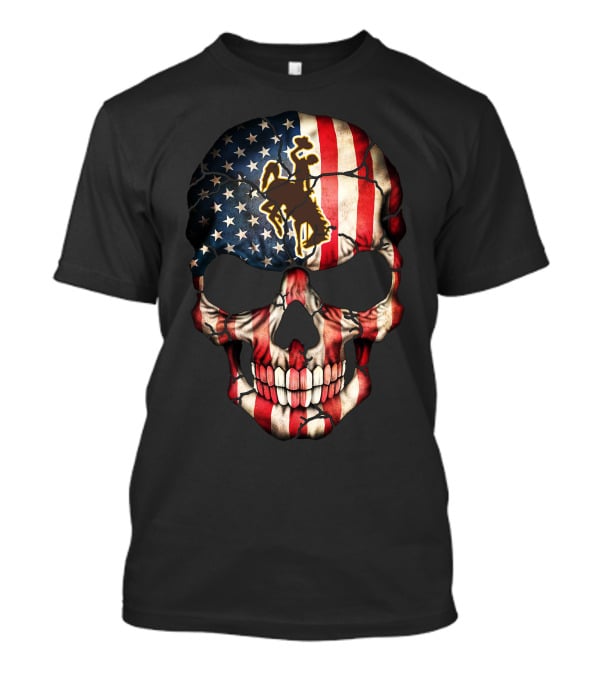 Wyoming Cowboys American Flag Skull T-Shirt