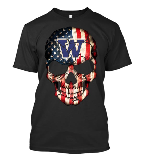 W Washington Huskies American Flag Skull T-Shirt