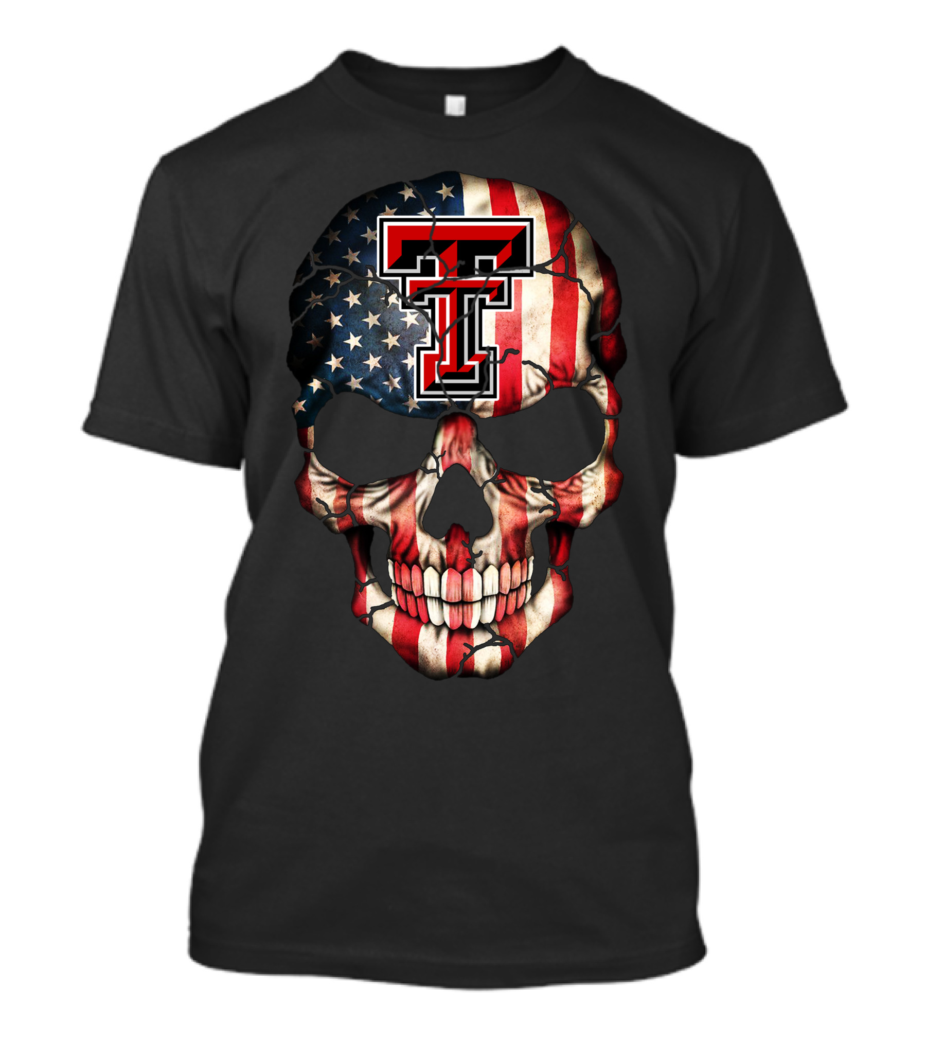 Texas Tech Red Raiders American Flag Skull T-Shirt